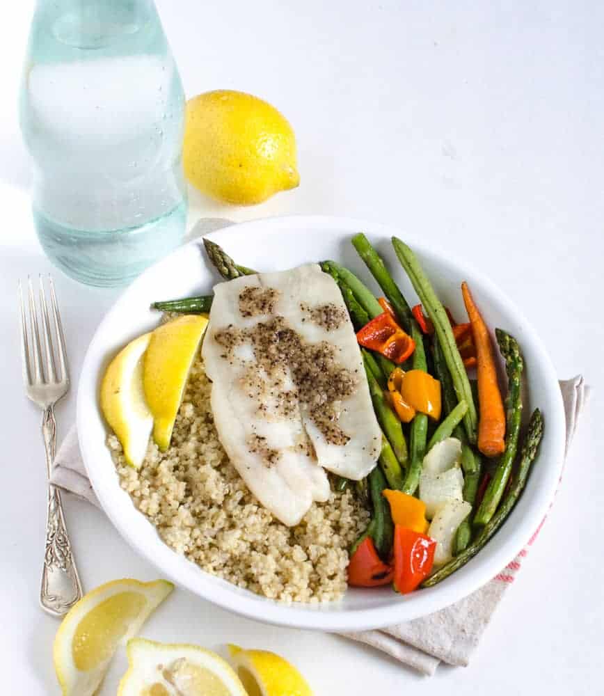 Simple Roasted Tilapia and Vegetables (easy healthy 20 minute sheet pan dinner)