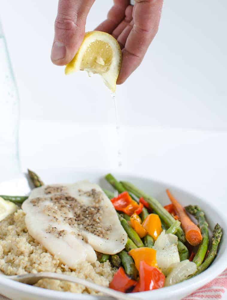 Simple Roasted Tilapia and Vegetables (easy healthy 20 minute sheet pan dinner)