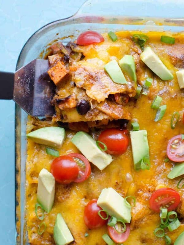 Image of a black bean and sweet potato enchilada bake