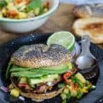 grilled chicken and avocado on a poppy seed bun with pineapple salsa