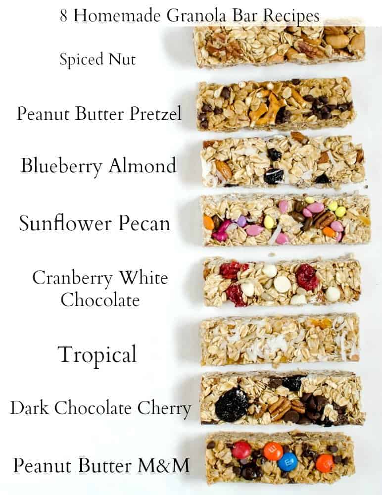 text next to all of the types of granola bars so that you know what kind they are
