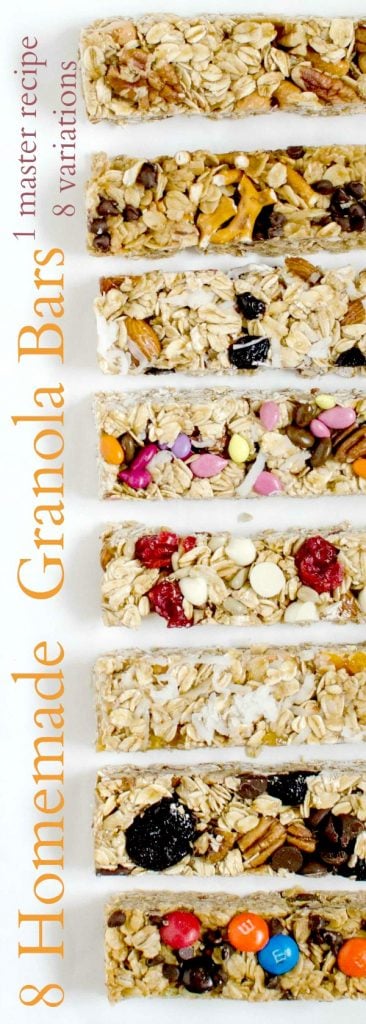 Title Image for 8 Homemade Granola Bars with images of 8 different homemade granola bars