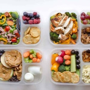 4 healthy adult lunch boxes.
