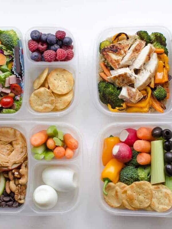 4 healthy adult lunch boxes.