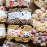 A variety of homemade ice cream sandwiches rolled in cereal