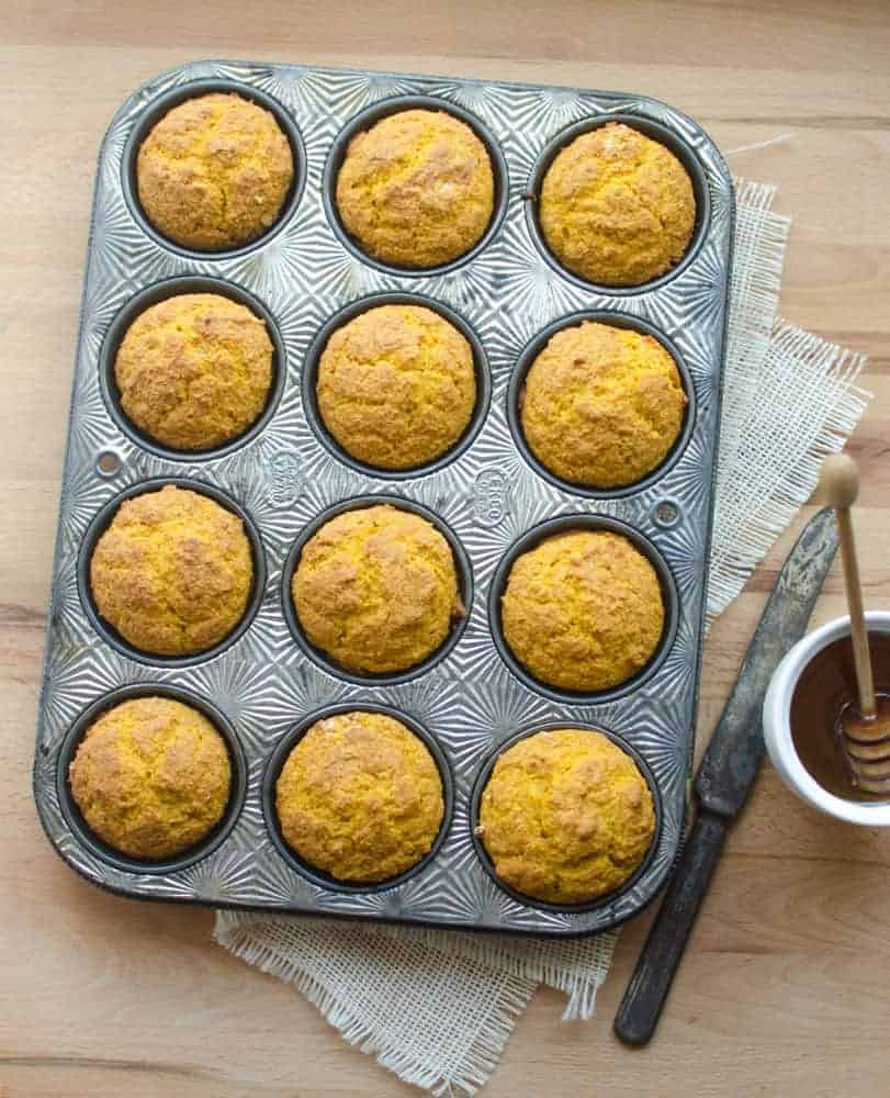 Image of Pumpkin Cornbread Muffins in a Muffin Tin