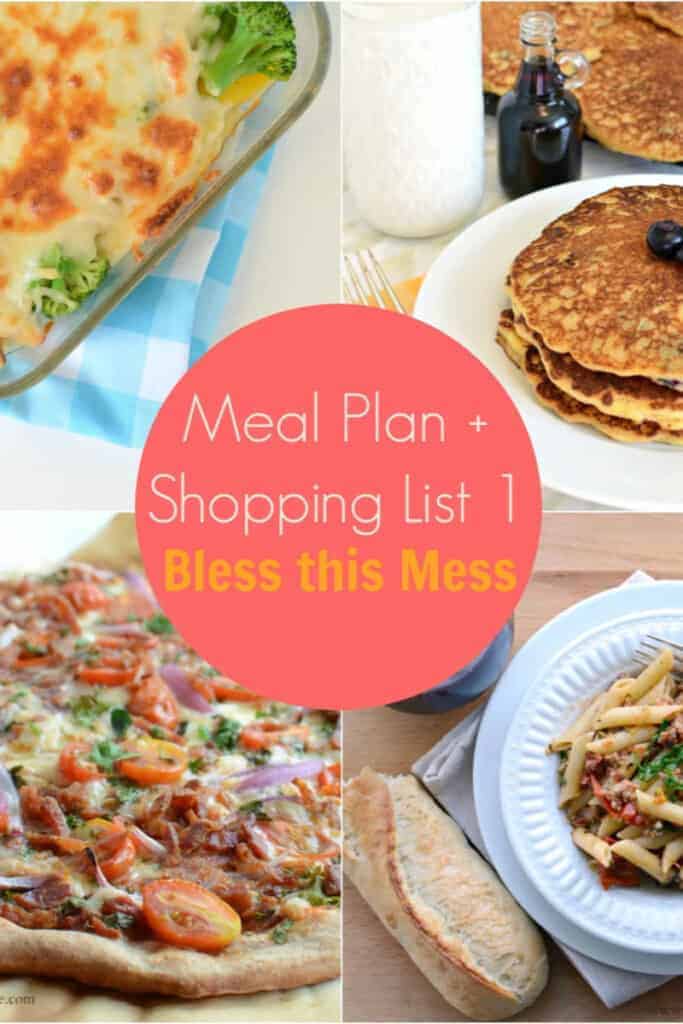 collage with the text saying "Meal Plan + Shopping List 1"