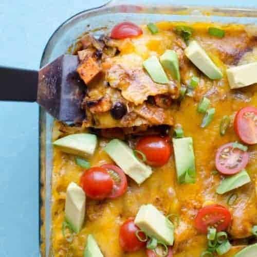 Image of a Black Bean and Sweet Potato Enchilada Bake