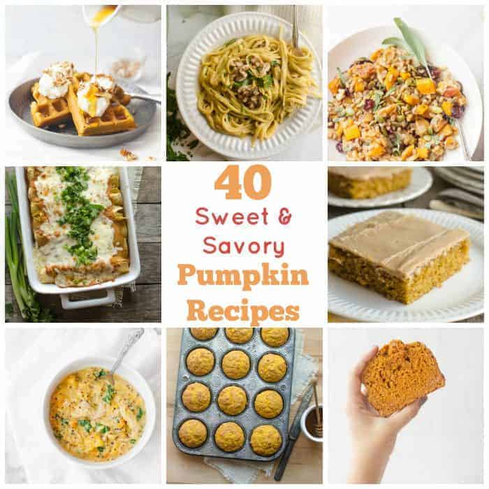 40 Sweet and Savory Pumpkin Recipes- lots of healthy pumpkin recipes too!