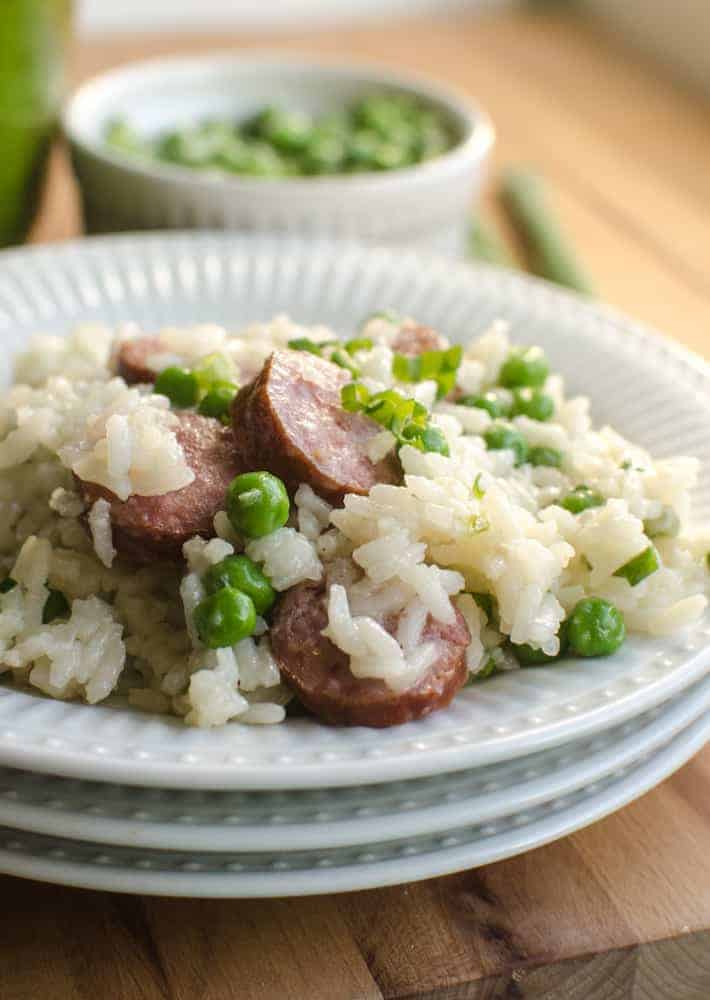 One-Pot Sausage, Rice, and Peas