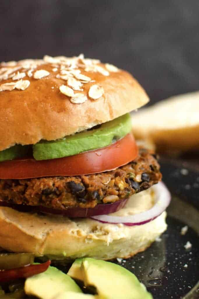 picture close up of a veggie burger