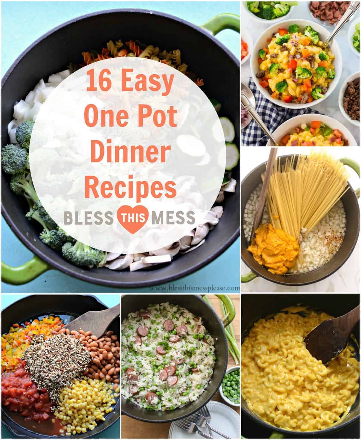 16 easy-peasy one pot dinner recipes to help you get through a busy season. There is something here for everyone! 