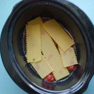 Pot of vegetables and lasagna noodles