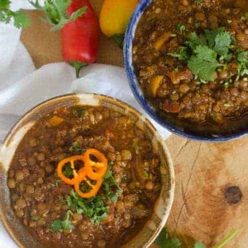 Two bowls of lentil chili