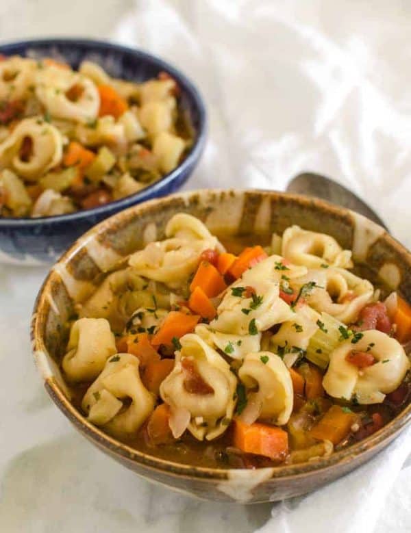 Tortellini Vegetable Soup is a 30 minute, meatless meal made with vegetables, pasta, and cheese that the whole family will love.