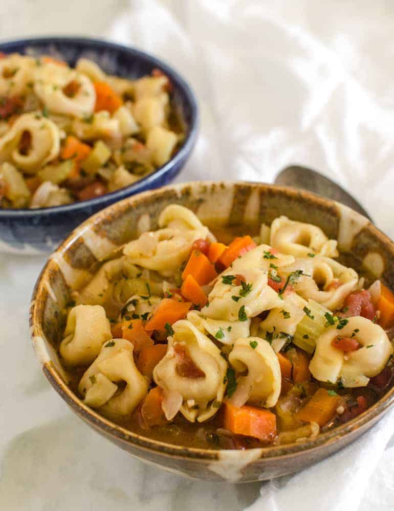 Tortellini Vegetable Soup is a 30 minute, meatless meal made with vegetables, pasta, and cheese that the whole family will love.