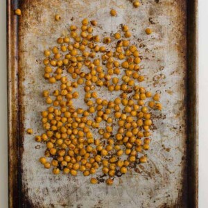 Easy Roasted Chickpeas are a great snack to eat right off the pan, or to store in the fridge as part of your weekly meal prep!