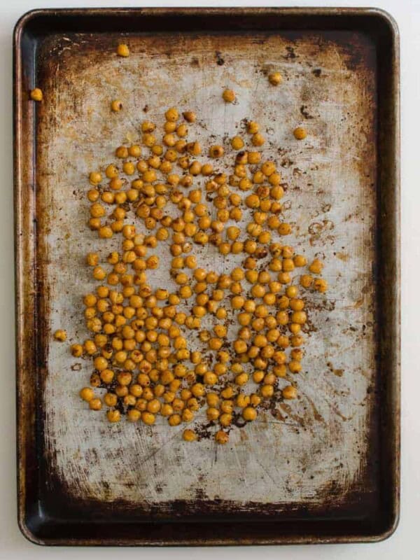 Easy Roasted Chickpeas are a great snack to eat right off the pan, or to store in the fridge as part of your weekly meal prep!