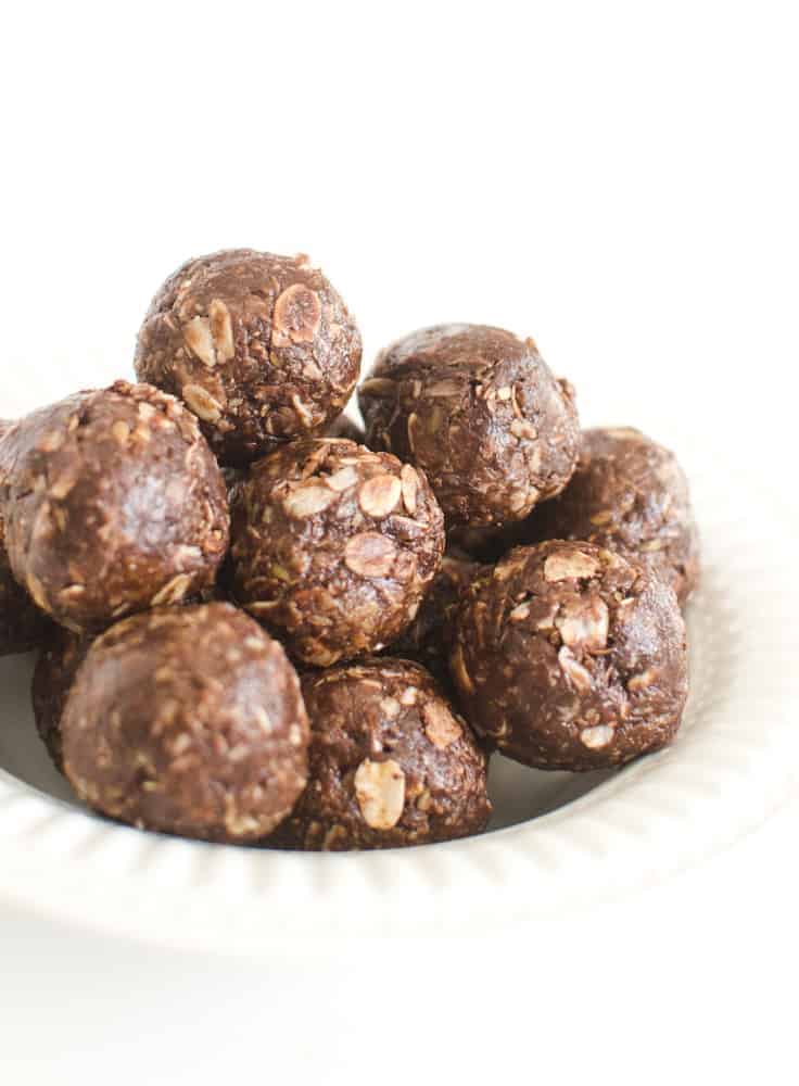 Plate of chocolate peanut butter energy bites