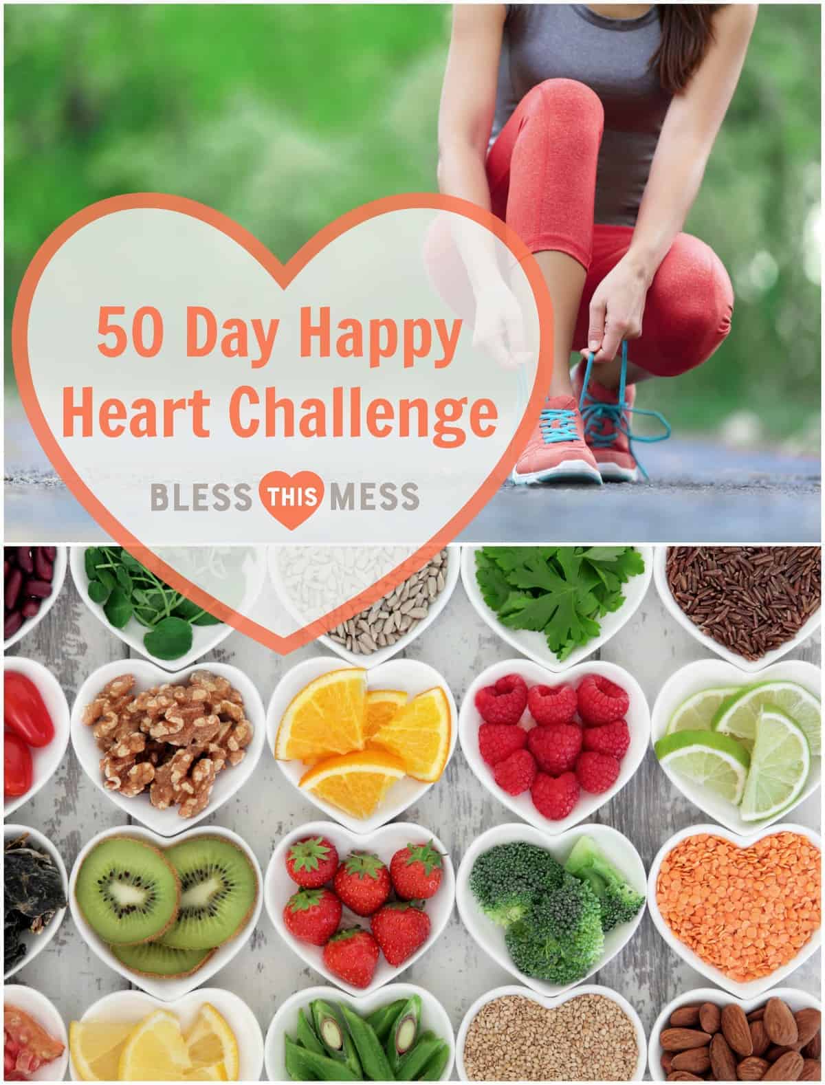 Join me in The Happy Heart Challenge - 50 Days to a Happier, Healthier You! Printable PDF to help you track your goals and progress are included.