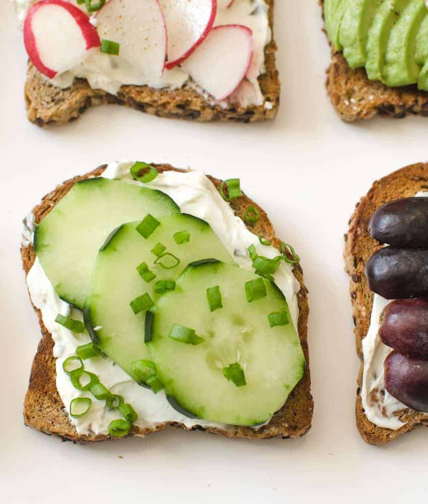 Healthy Toasts - Cucumber and Herb Toast A close-up of the Cucumber and Herb Toast.