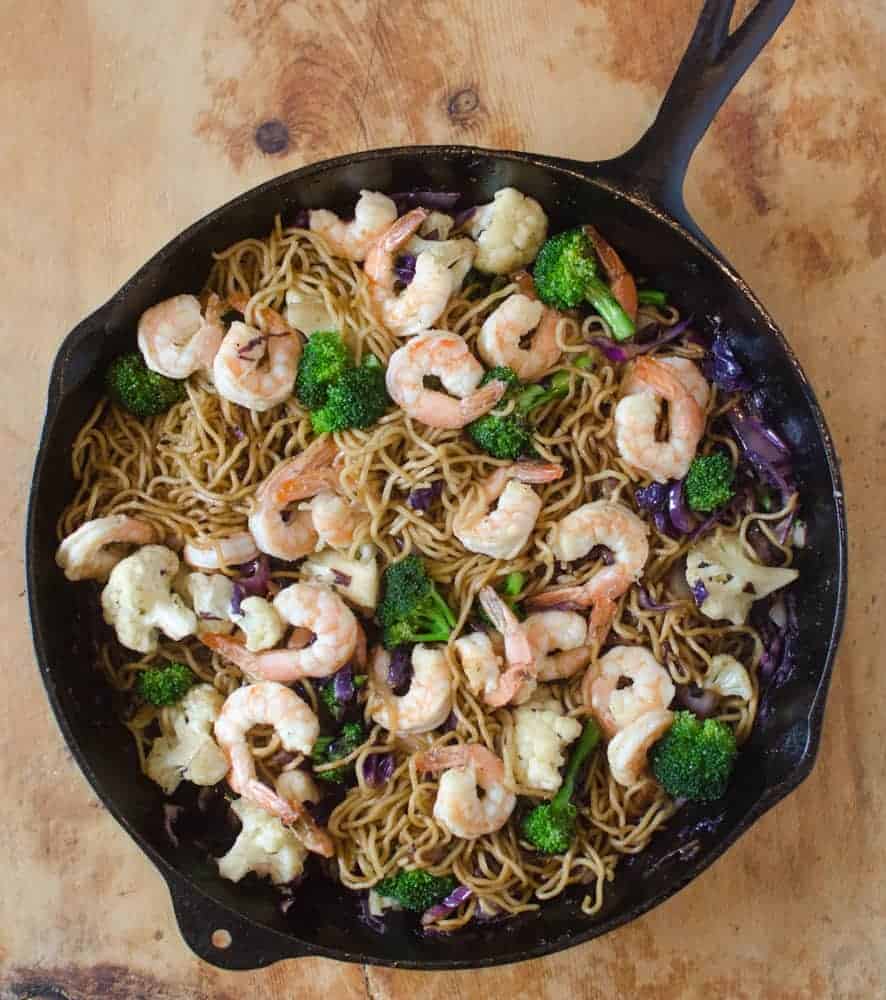This Shrimp Noodle Stir Fry tastes just like the little packets of ramen you get at the grocery store, but without all the artificial ingredients! This Shrimp Noodle Stir Fry tastes just like the little packets of ramen you get at the grocery store, but without all the artificial ingredients!