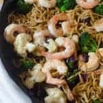 Shrimp Noodle Stir Fry that is full of veggies, done in under 30 minutes and tastes just like the little packets of ramen you get at the grocery store, but without all the artificial ingredients!