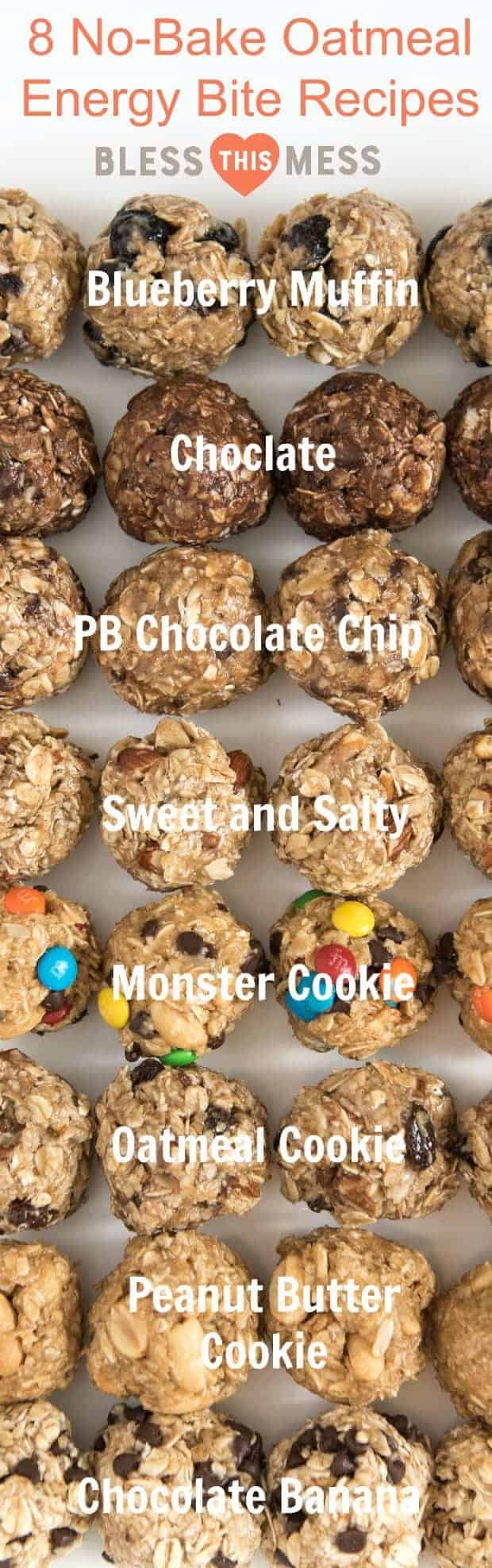 Your snack game will never be the same once you try these no-bake oatmeal energy balls. Includes eight flavor options, as well as tips for making your own.