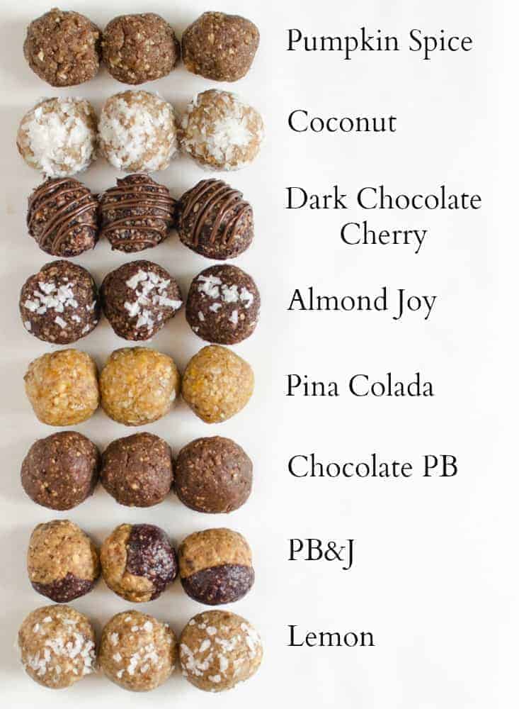 8 varieties of energy balls with a description for each