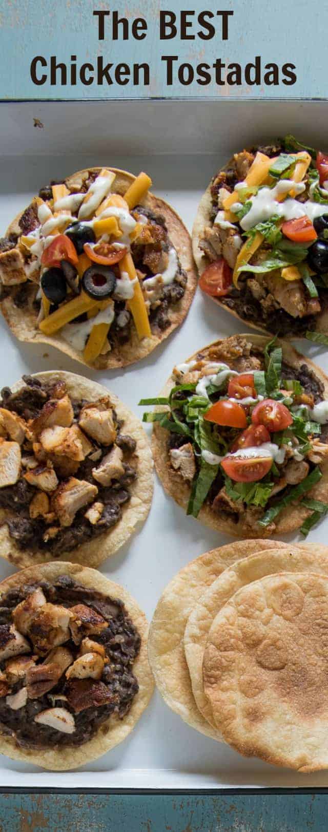 Easy chicken dinner alert! The Best Chicken Tostada Recipe takes 30 minutes to make, includes simple baked tostada shells, and the whole family will love it. Take Taco Tuesday to the next level with this delicious recipe. #tostada #chicken #tacos #dinner #easy