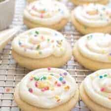 Greek Yogurt Sugar Cookies are the softest, fluffiest sugar cookies of all time, and they keep their shape super well. The not-so-secret secret ingredient? Greek yogurt, of course!