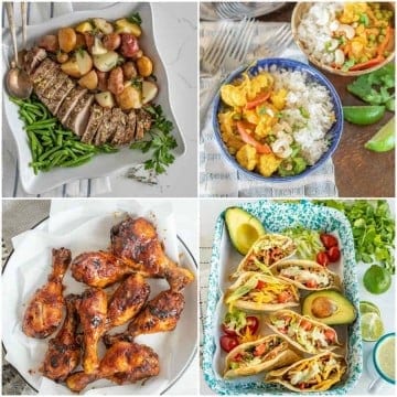 four photo collage of weekly meal planning for the whole family