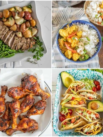 four photo collage of weekly meal planning for the whole family