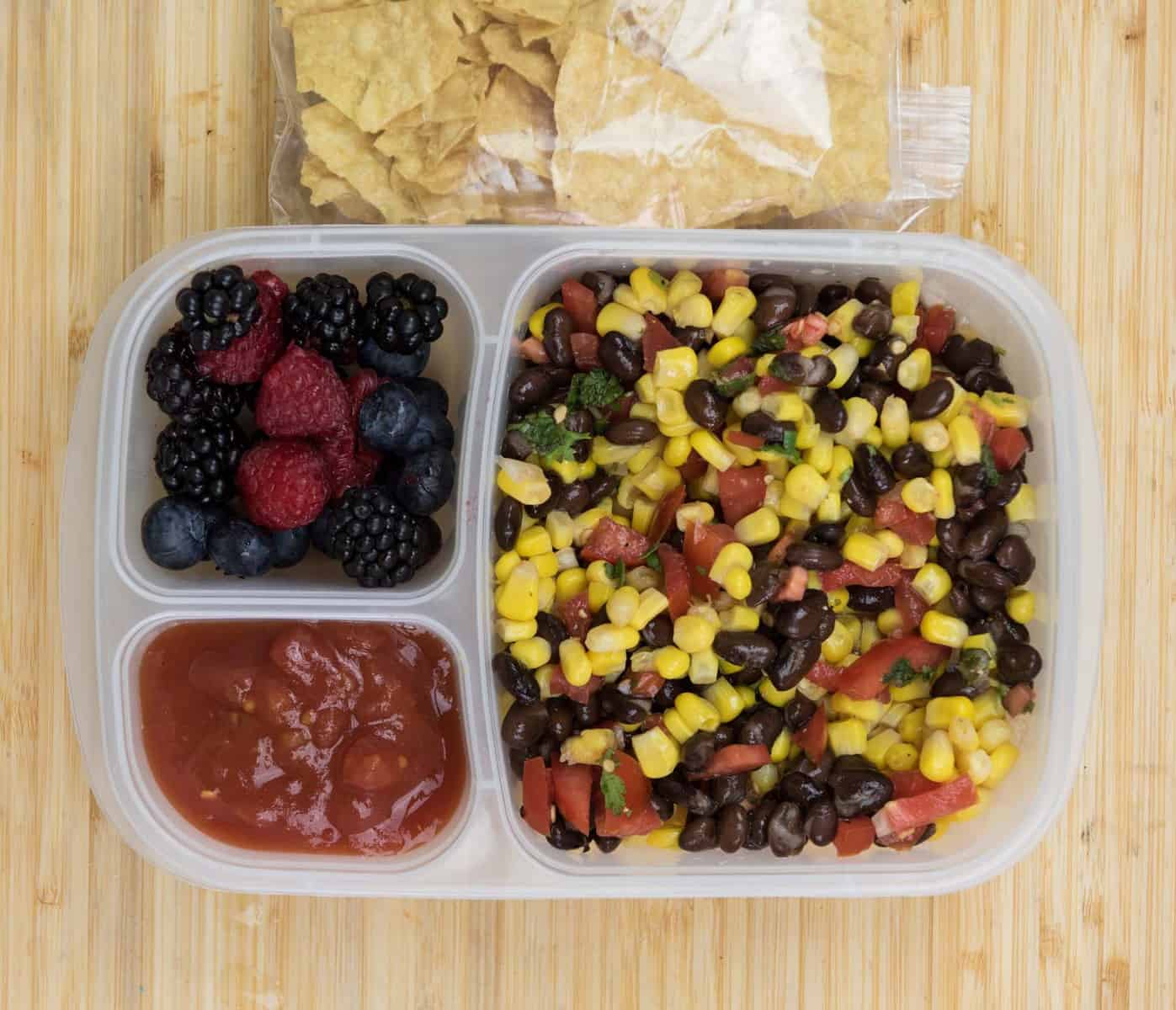 Lunch Box Ideas - Corn and Bean Chip Dip Lunch Box