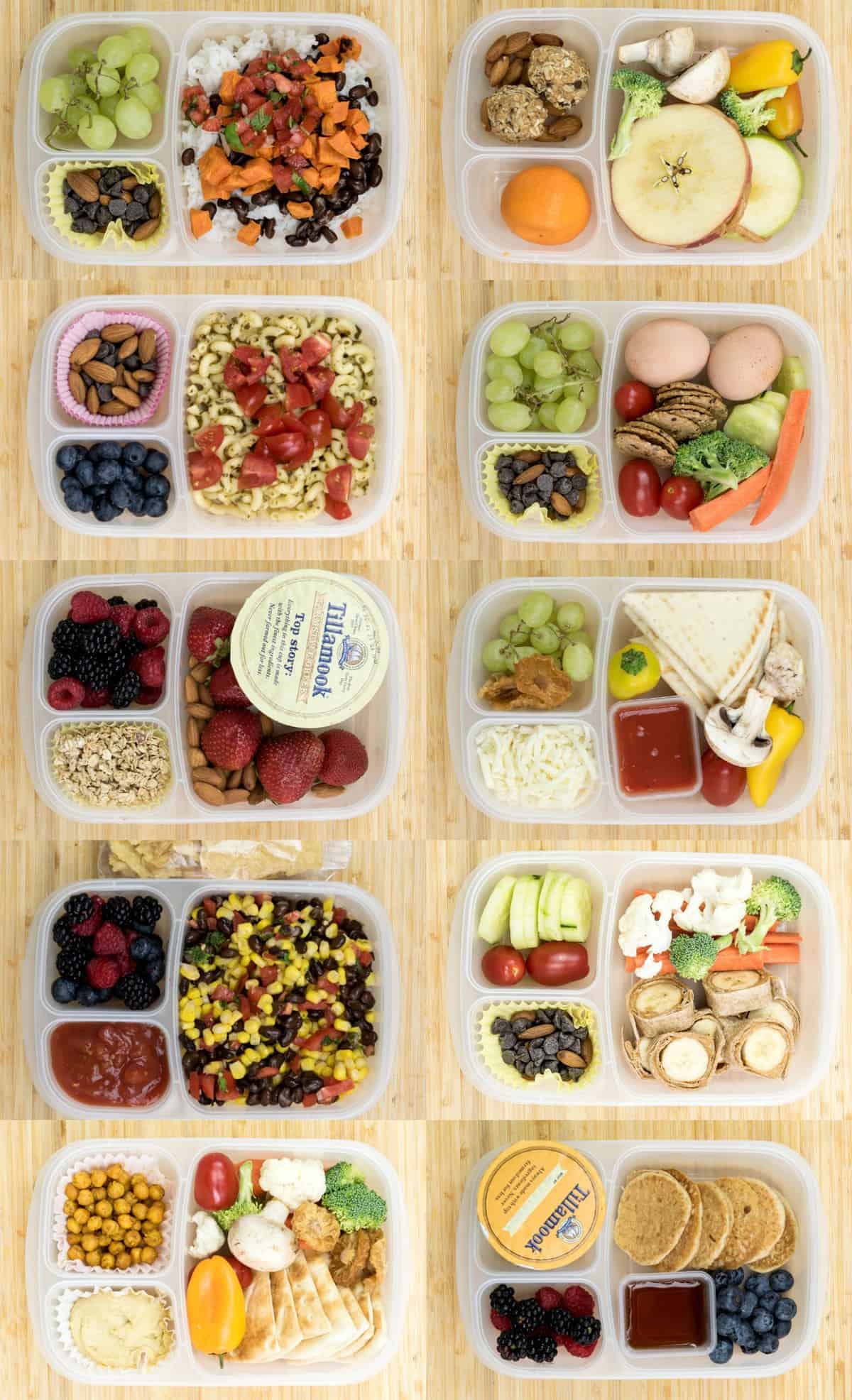 12 Healthy Lunch Box Ideas for Kids or Adults that are simple, wholesome, and meatless - no sandwiches included! These are perfect for back-to-school!