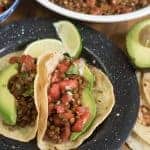 Plate with two lentil tacos
