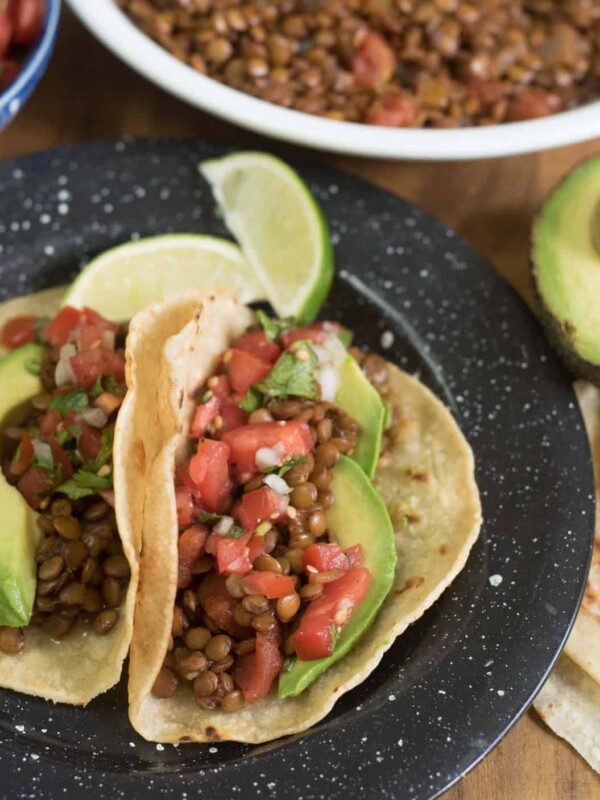 Plate with two lentil tacos