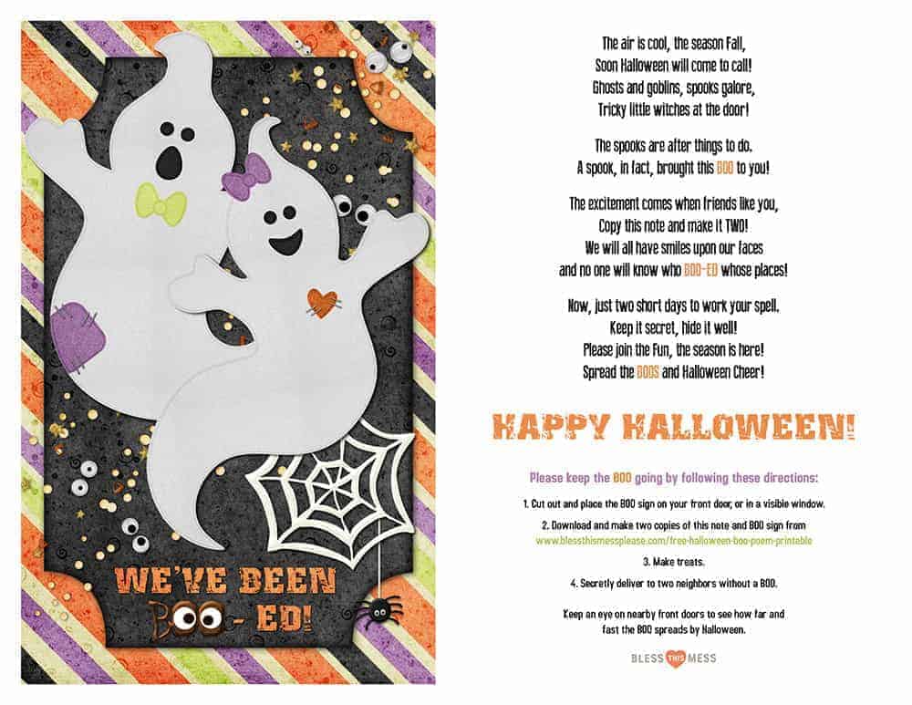 BOO POEM for Neighbors Printable Halloween Card 