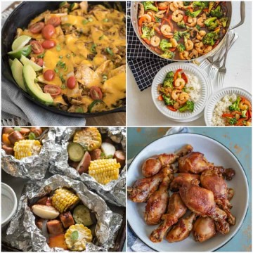 four photo collage of family summer meals