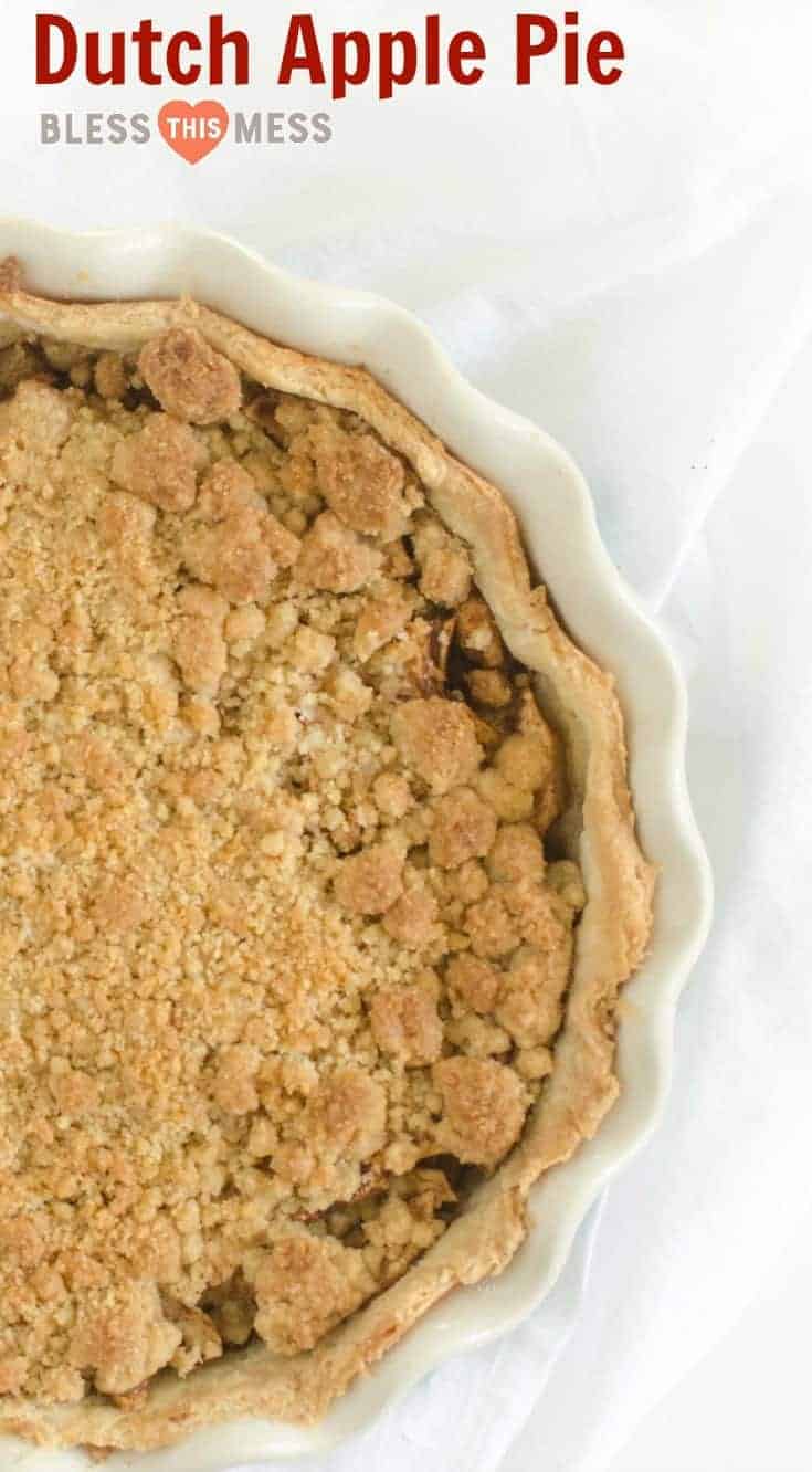 Simple dutch apple pie recipe made with fresh apples, a homemade crust, and a streusel topping with a secret ingredient: cornmeal! 