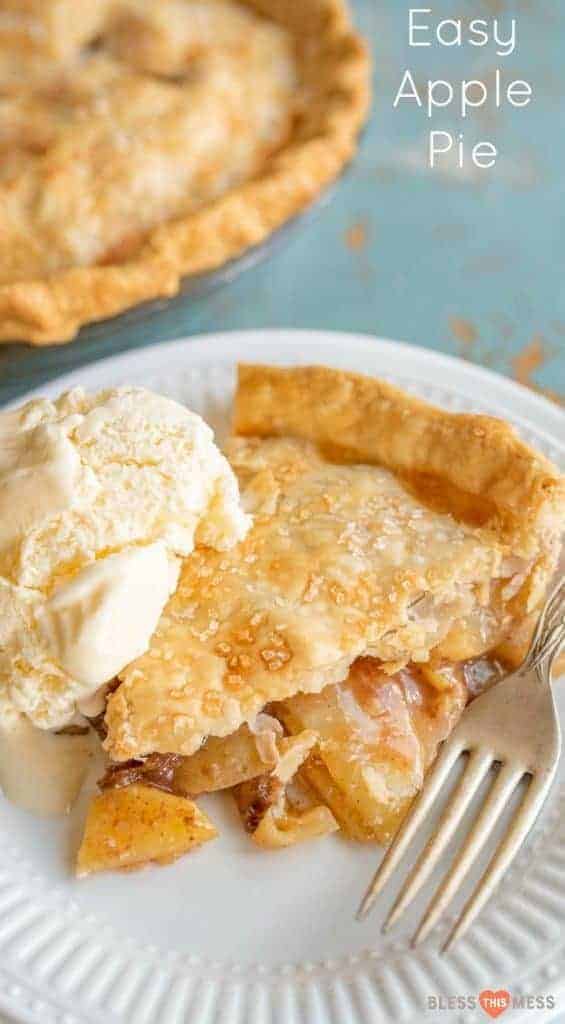Title Image for Easy Apple Pie and a plate with a slice of apple pie and vanilla ice cream