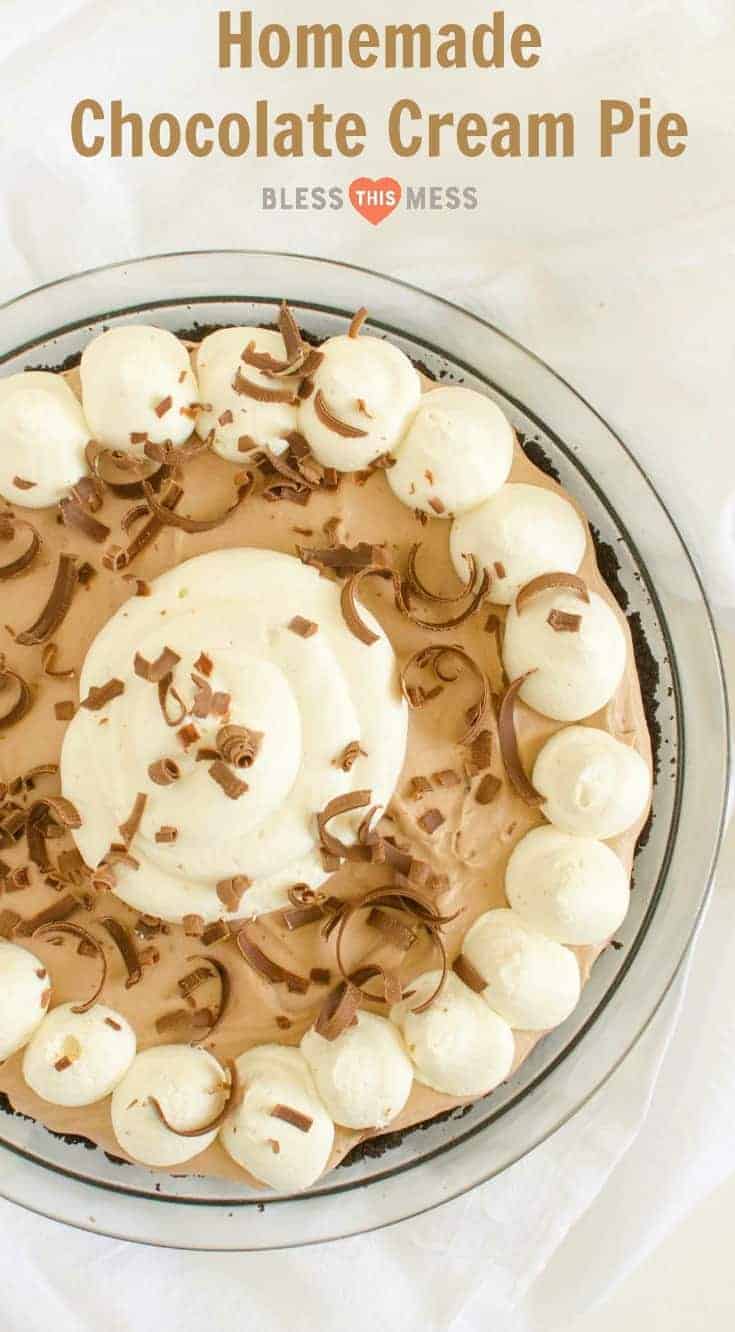 Homemade Chocolate Cream Pie made with dark chocolate, fresh cream, and an Oreo cookie crust. 