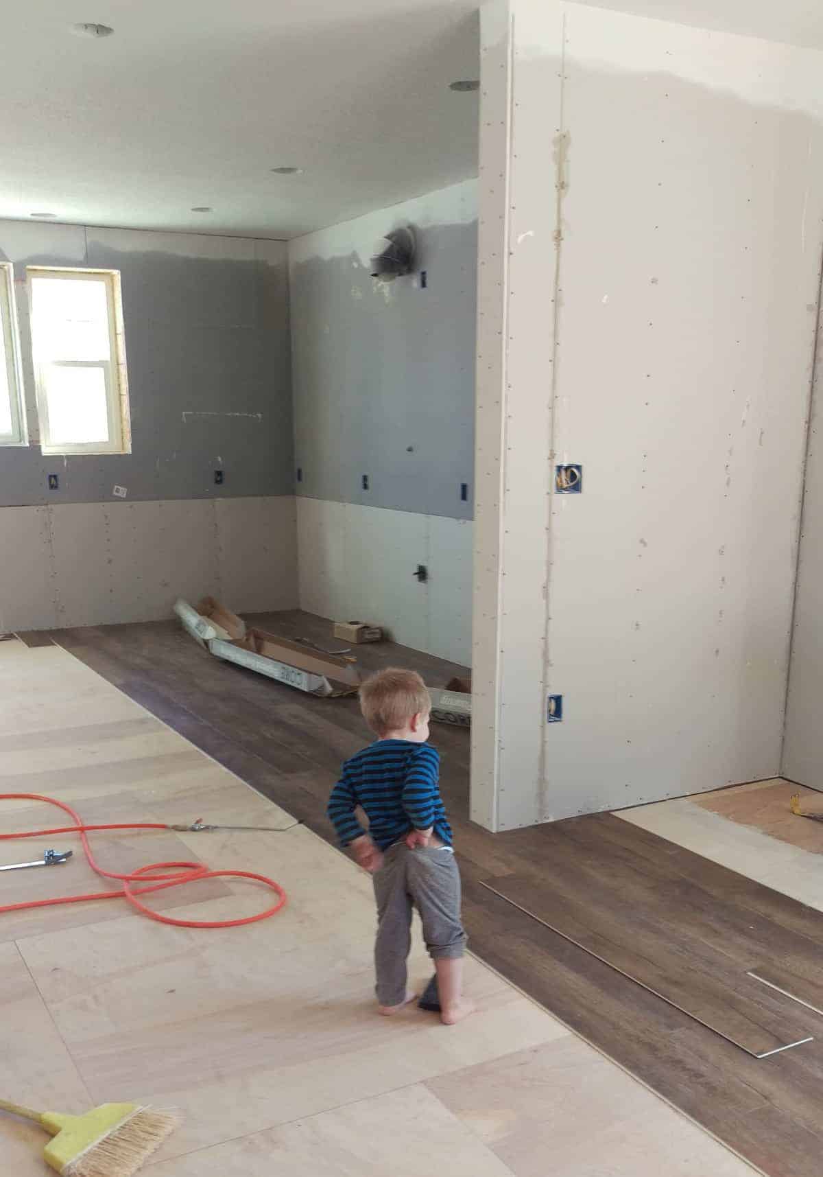 wooden floors being installed in the living space