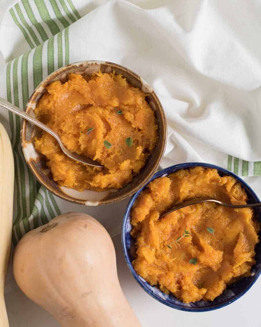 mashed butternut squash in bowls
