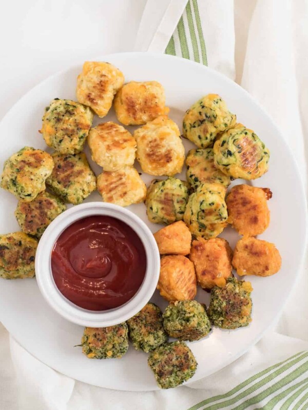 Plate of veggie tots with ketchup