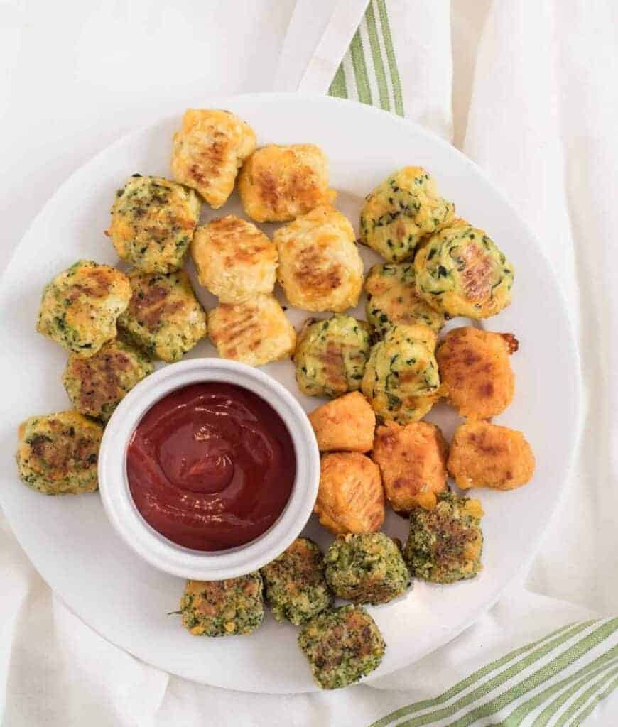 Plate of veggie tots with ketchup