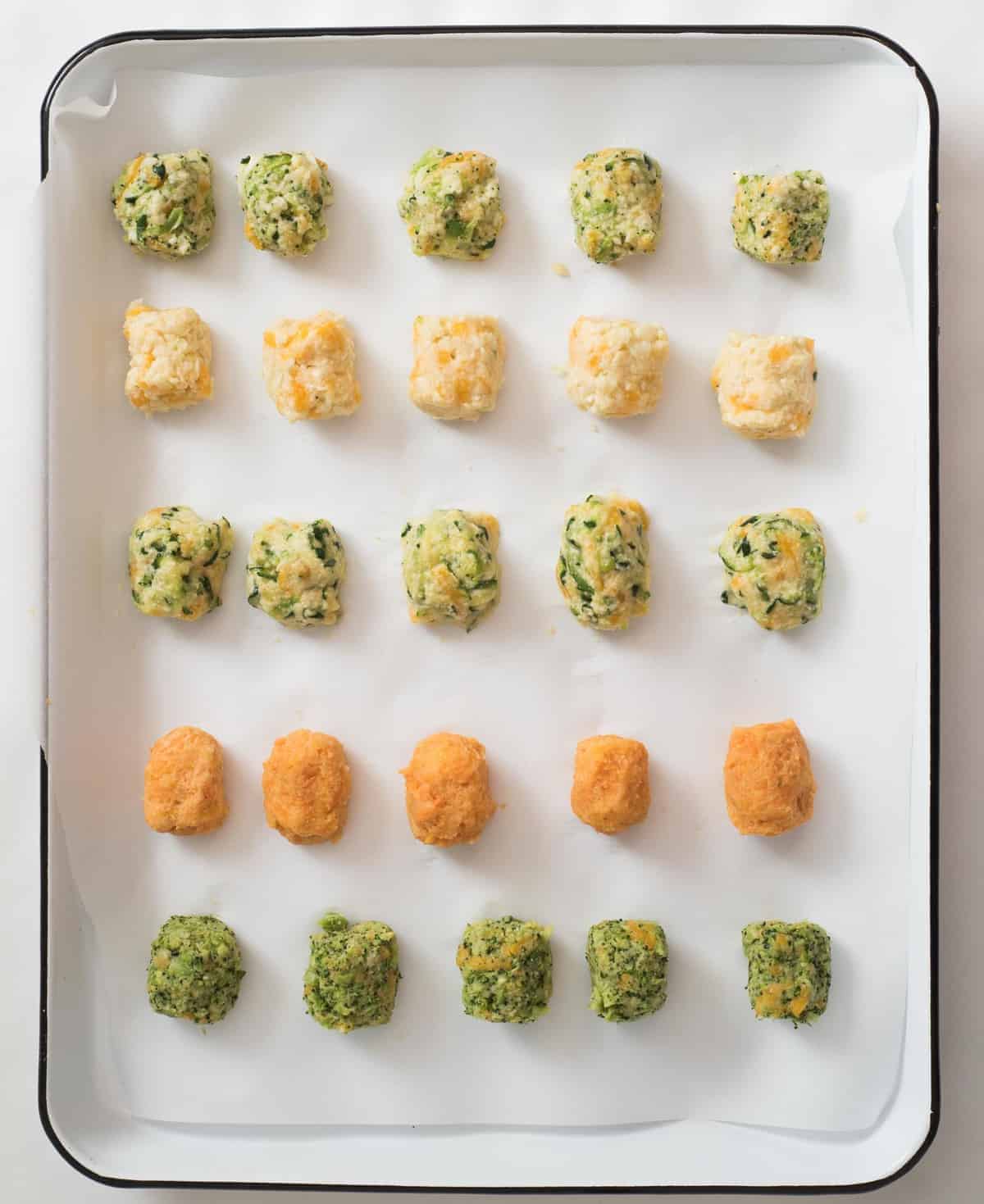 Recipes for healthy veggie tots including broccoli tots, cauli-tots, sweet potatoes tots, zucchini tots, and mixed veggie tots! Perfect for making veggies fun for kids and adults both!