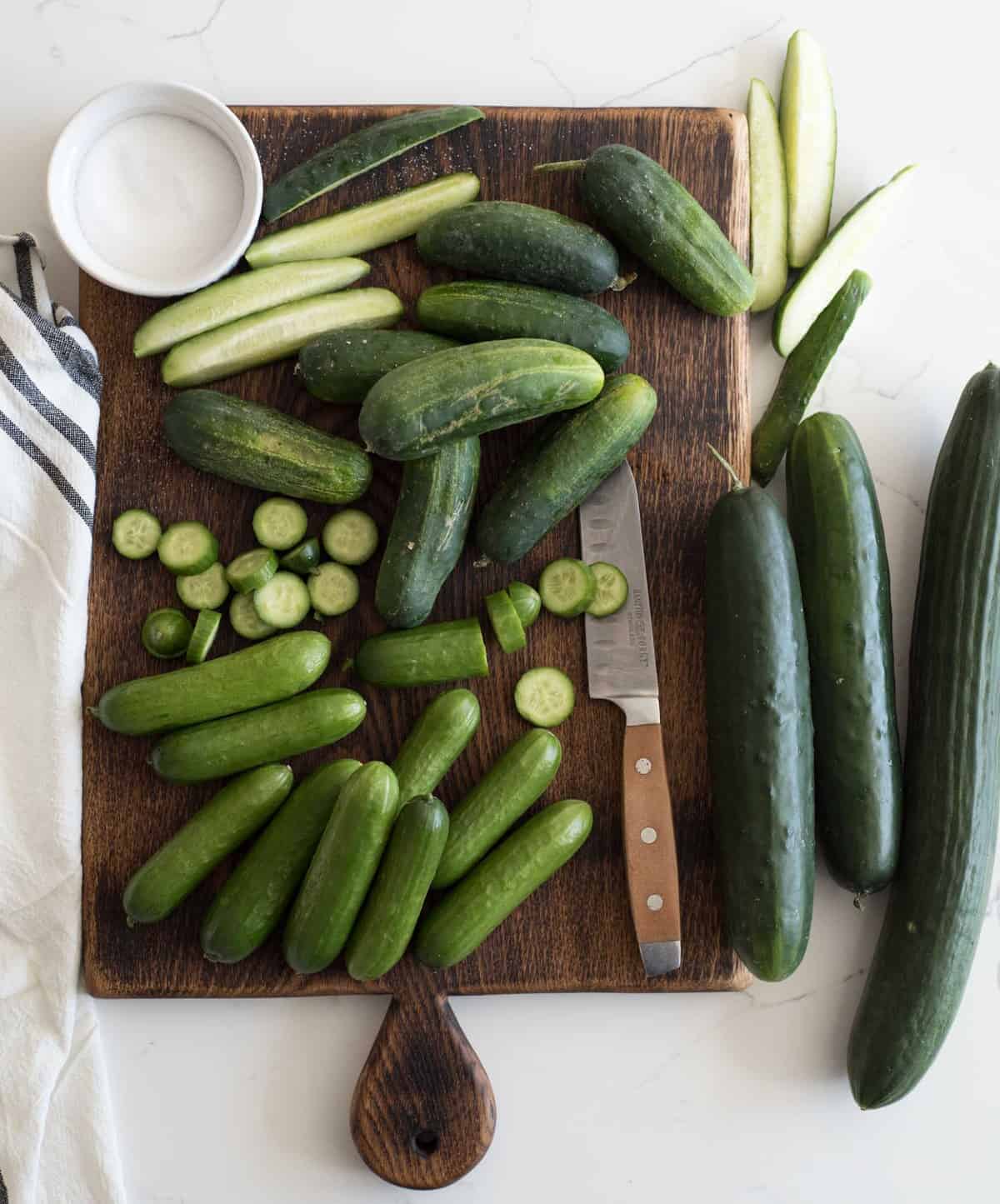 Sweet and spicy cucumbers and vinegar make the most delicious refrigeration pickles that only take about 5 minutes to make.