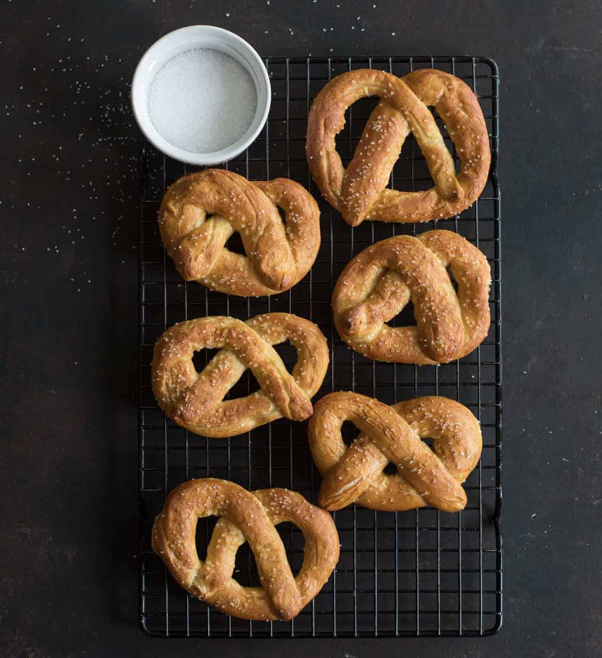 Big soft pretzels made from a simple dough, boiled, and then baked to golden perfection are one of our all time favorite salty and chewy treats.