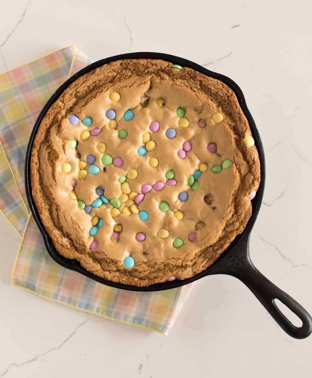 Giant One-Pan Skillet Cookie (With Loads of M&Ms!)